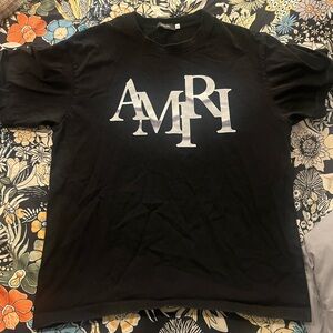 Amiri Logo T Shirt Black Size L Cracked Print Graphic Tee Distressed Mens Luxury